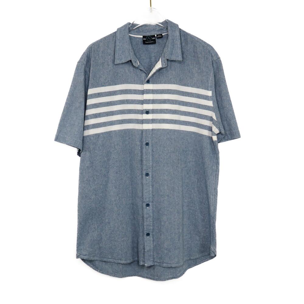 Urban Outfitters Burnside Retro Blue and White Striped Button Down Shirt Large